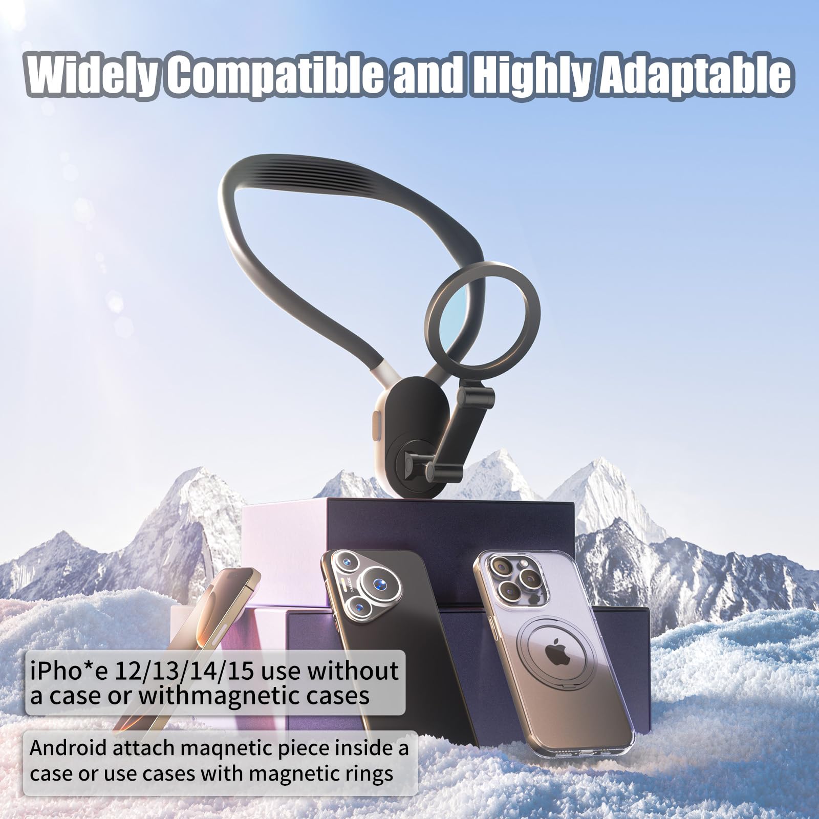 OBEST Support magnétique pour téléphone portable, support de téléphone POV/Vlog, support de téléphone mains libres, support de cou mains libres pour téléphone portable iPhone Android