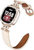 Vista 3 de Correa de cuero compatible con Fitbit Sense/Fitbit Versa 3 bandas para mujer, correa de cuero elegante con hebilla de metal en forma de D