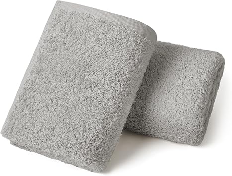 REDKISS 2-Pack Luxury Hand Towels, 16x32 Inch 450G 100% Cotton, Grey Quick-Dry Bathroom & Kitchen Towels, Super Soft and Highly Absorbent