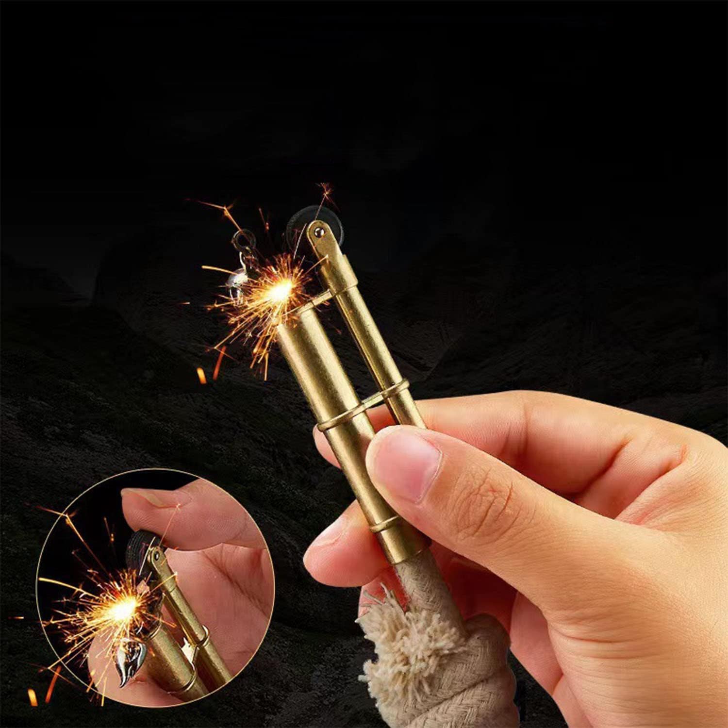 Feuerstarter, tragbares Outdoor-Überlebenswerkzeug, Metall-Treh-Seil-Design, keine Notwendigkeit für Kerosin oder Gas, ideal für Camping und Notfallsituationen
