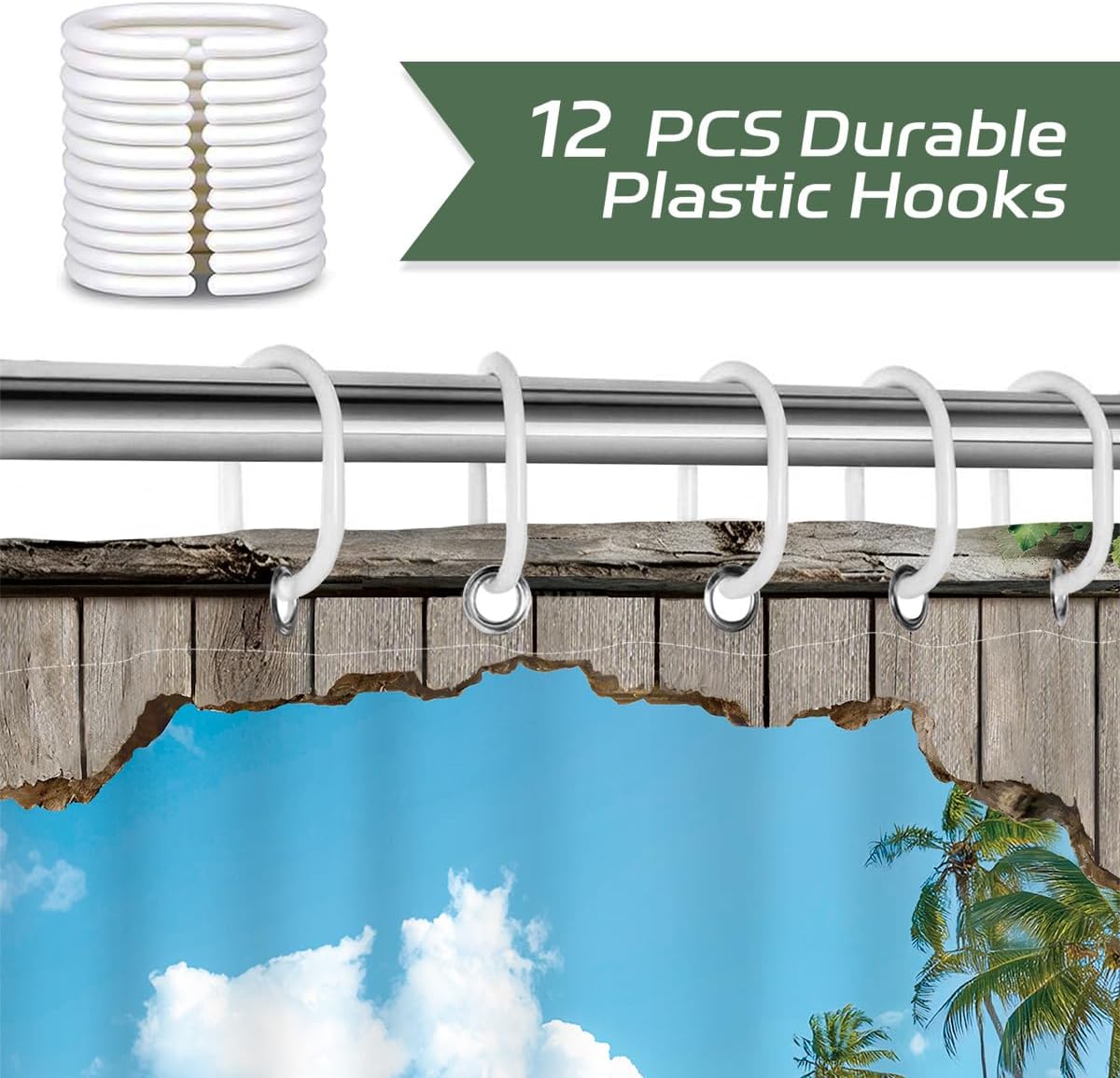 Dazzlewall Beach Barn Door Shower Curtain with 12 Hooks, 72x72 in image 5