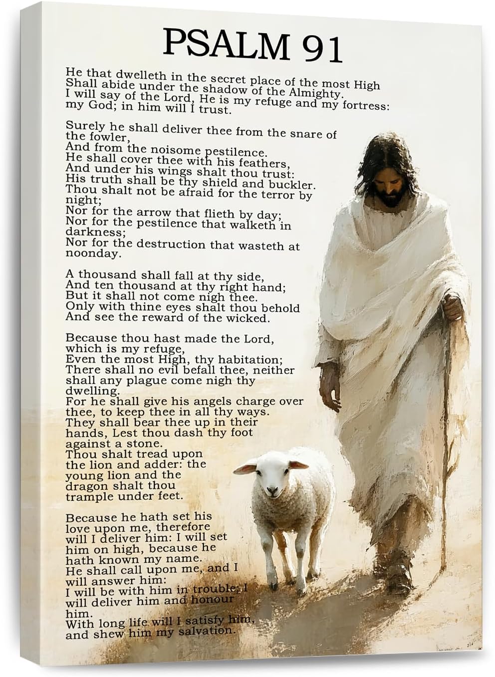 Psalm 91 Canvas Wall Art Bible Verses Decor Scripture Painting Christian Prayer Inspirational Quotes Print Room Office Church Framed 12 * 18 Inch