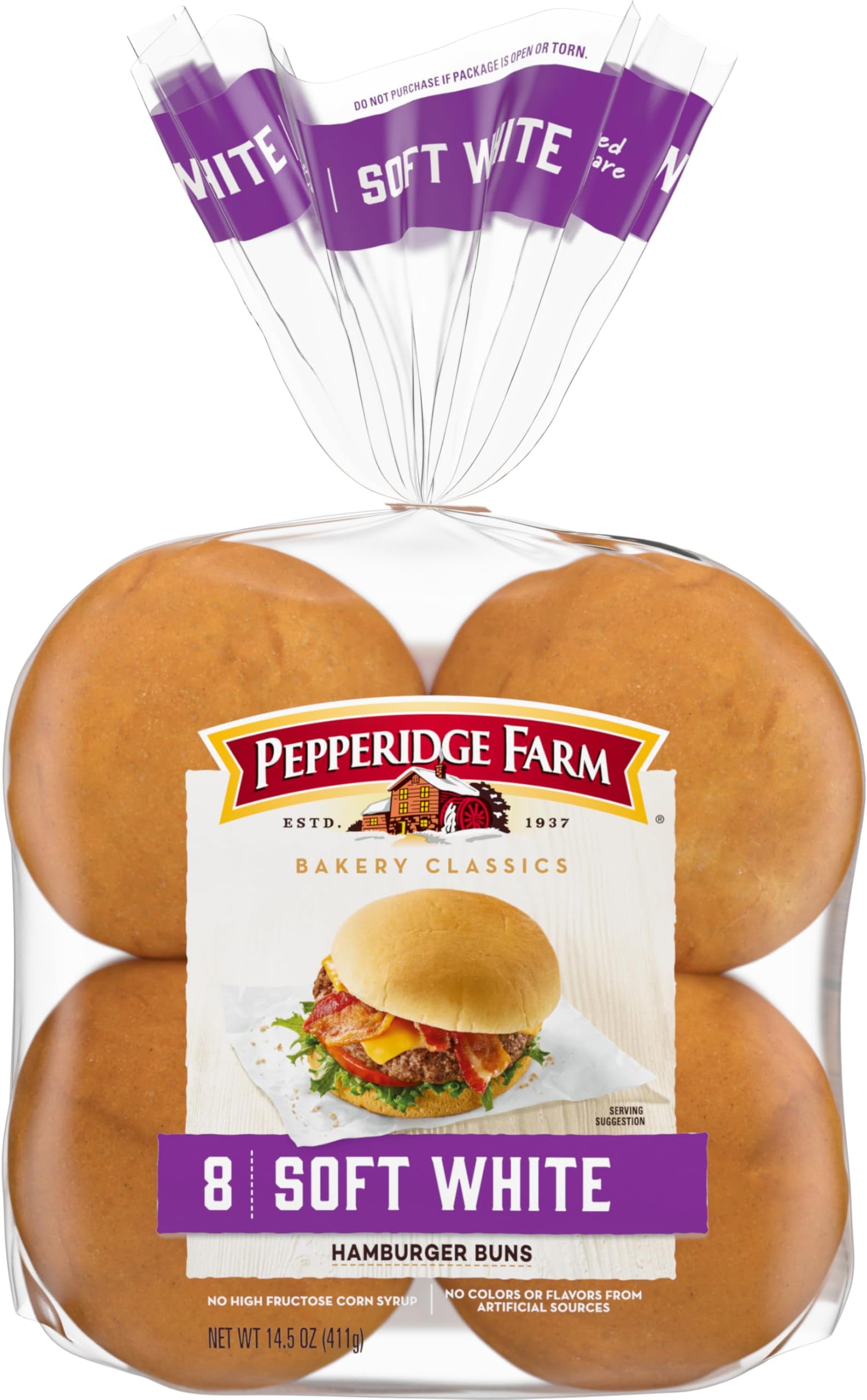 Pepperidge Farm Soft White Hamburger Buns, 8-Pack Bag