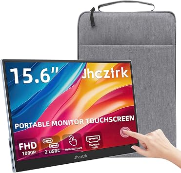 15.6" Touchscreen Portable Monitor, FHD 1080P IPS Ultra Slim External Second Screen with Built-in Speakers VESA, USB-C Portable Monitor for Laptop Mac PC Phone PS4 PS5 Switch
