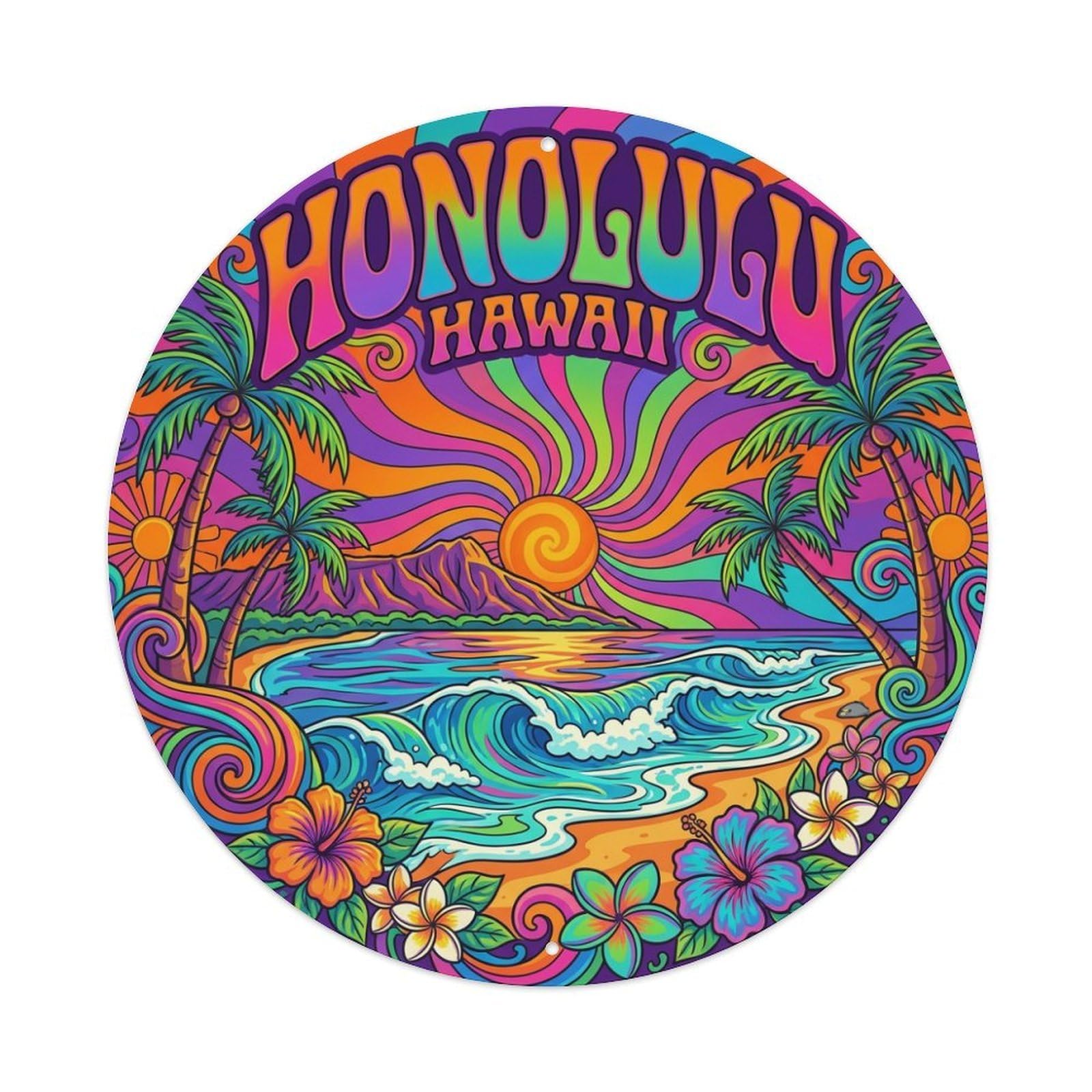 Vintage Travel Honolulu Hawaii Trust Metal Tin Sign