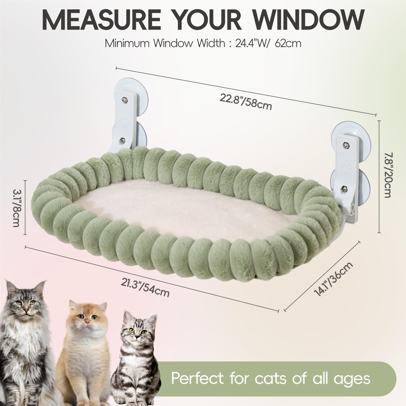 EDAGNY Elegante Amaca Per Gatti con Cuccia Reversibile e Rimovibile, Pieghevole Amaca Gatto Finestra Con telaio in Acciaio Spesso, 4 Potenti Ventose Supporta fino 18kg (verde, M)