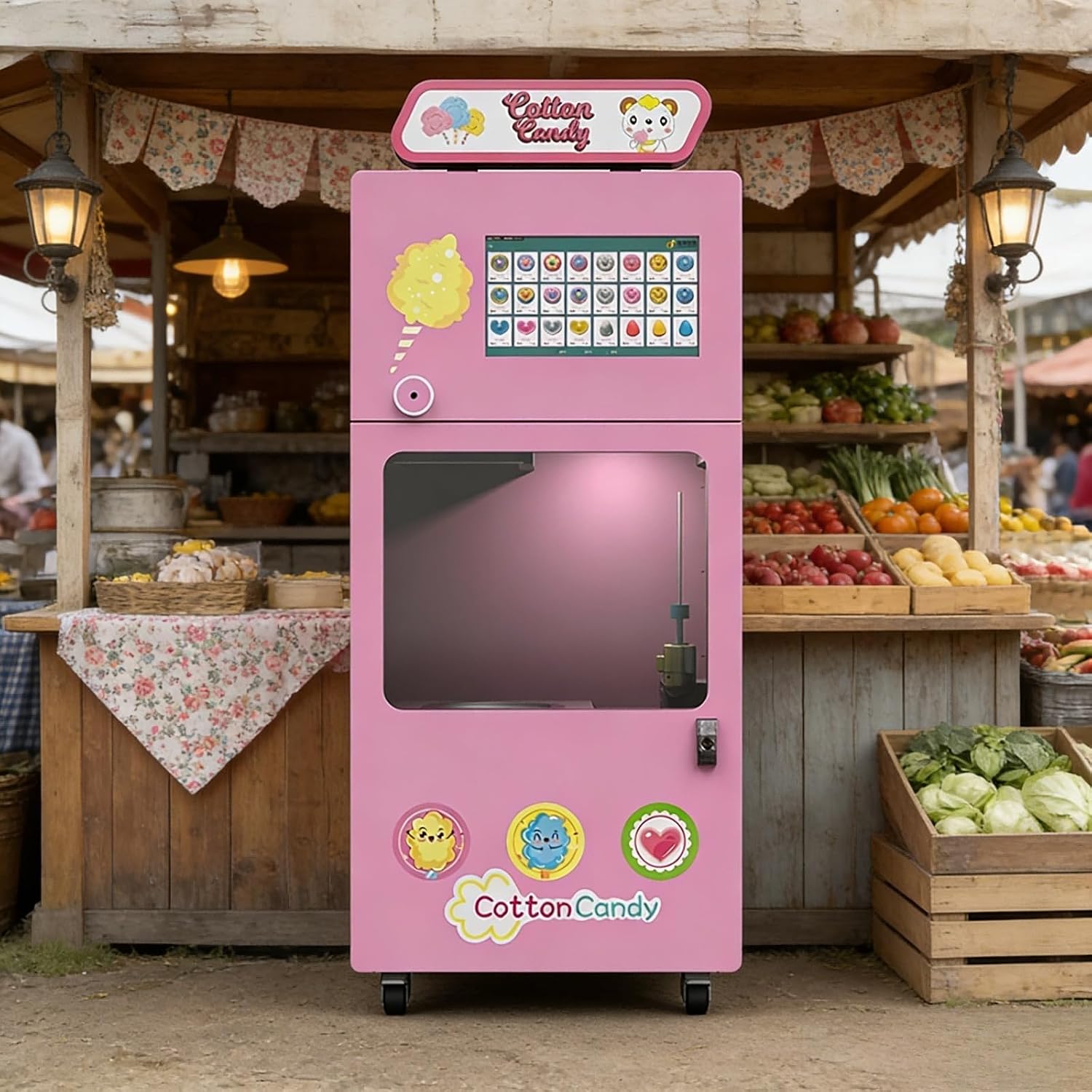 Professional Cotton Candy Vending Machine Automatic Self-Service Fluffy Dessert Dispenser Durable Structure Safe Use Perfect for Theme Parks and Tourist Attractions