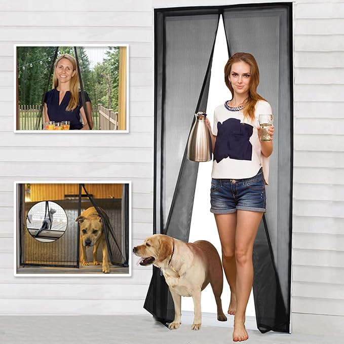 CHERAINTI Magnetic Screen Door - 36x82" Heavy Duty Fiberglass Mesh (Automatic Closing, Black)