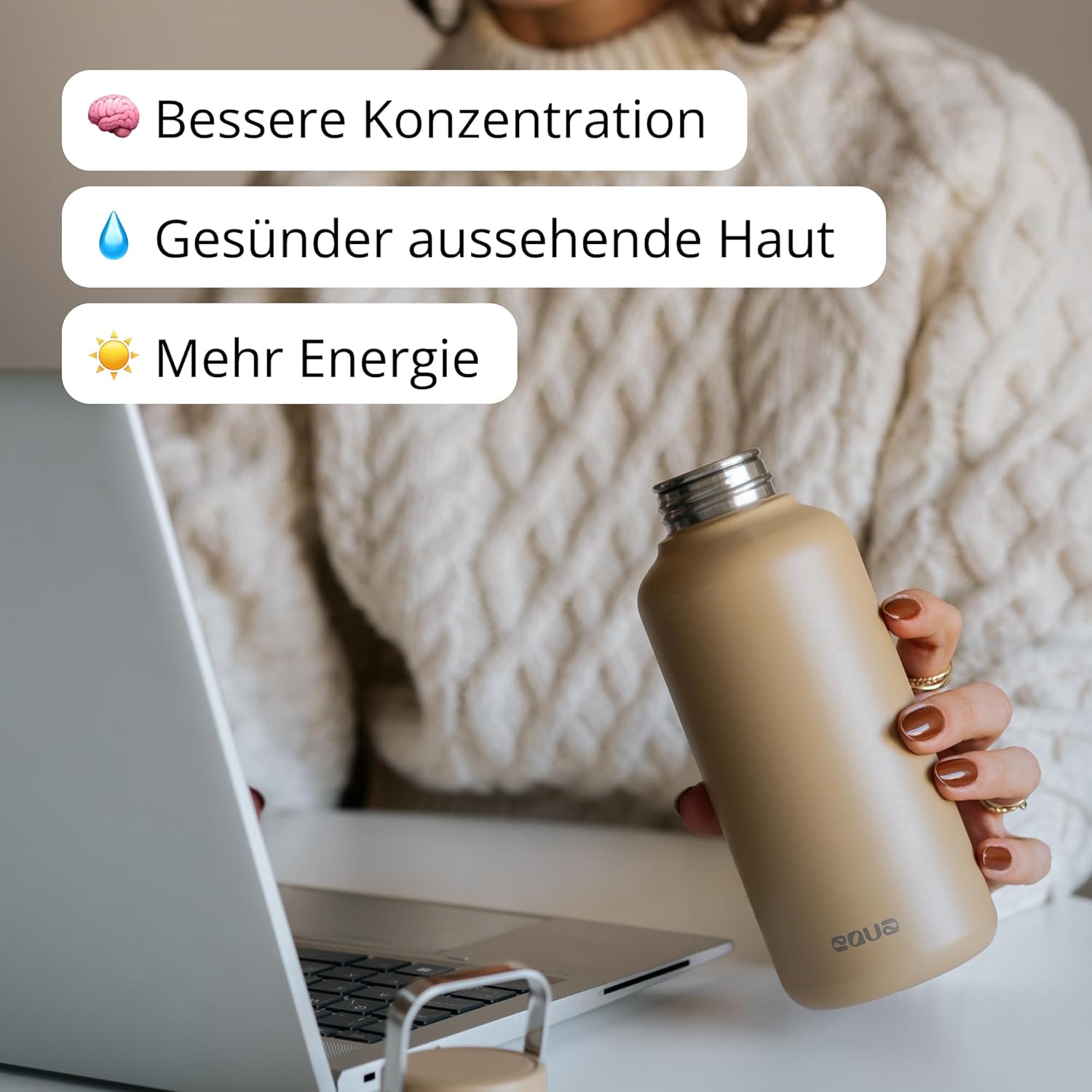 EQUA Timeless Stainless Steel Reusable Water Bottle, 600ml, Leakproof, BPA Free, Matcha