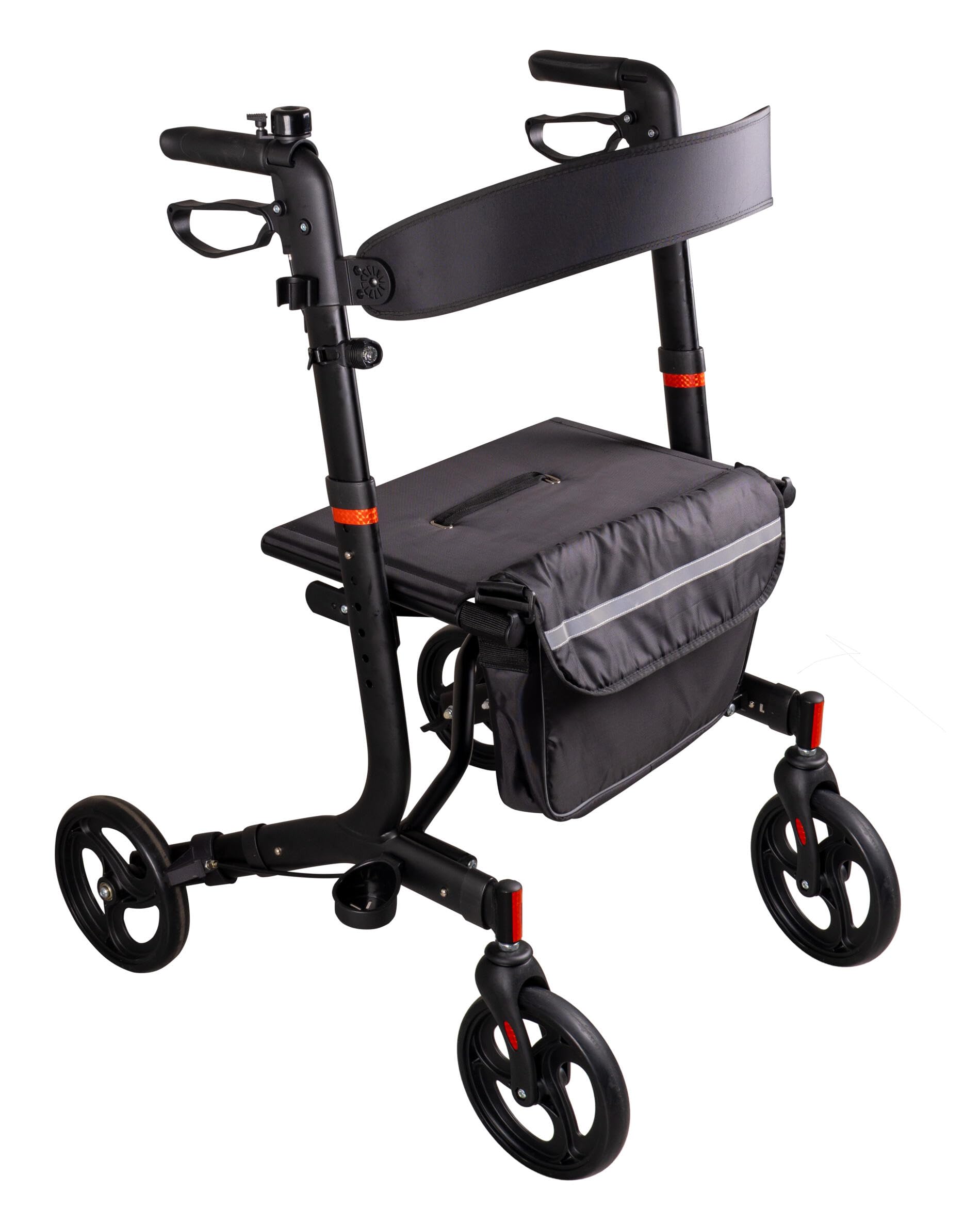 RIDDER – Deambulatore "Black Comfort" | Carrello pieghevole con manici regolabili in altezza, sedile largo e cintura per la schiena. Passeggiata con borsa per la spesa rimovibile e supporto per