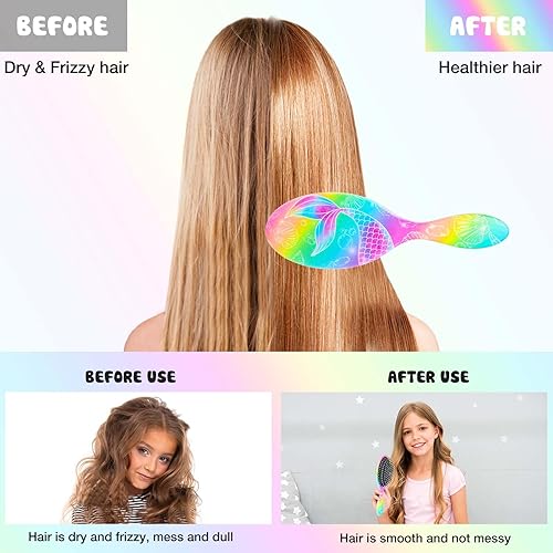 Miniatura 3 de Cepillo de pelo para niños y niñas, cepillo de cabello húmedo y seco, cepillo desenredante para cabello rizado y grueso, color arcoíris (Mermaid 2)