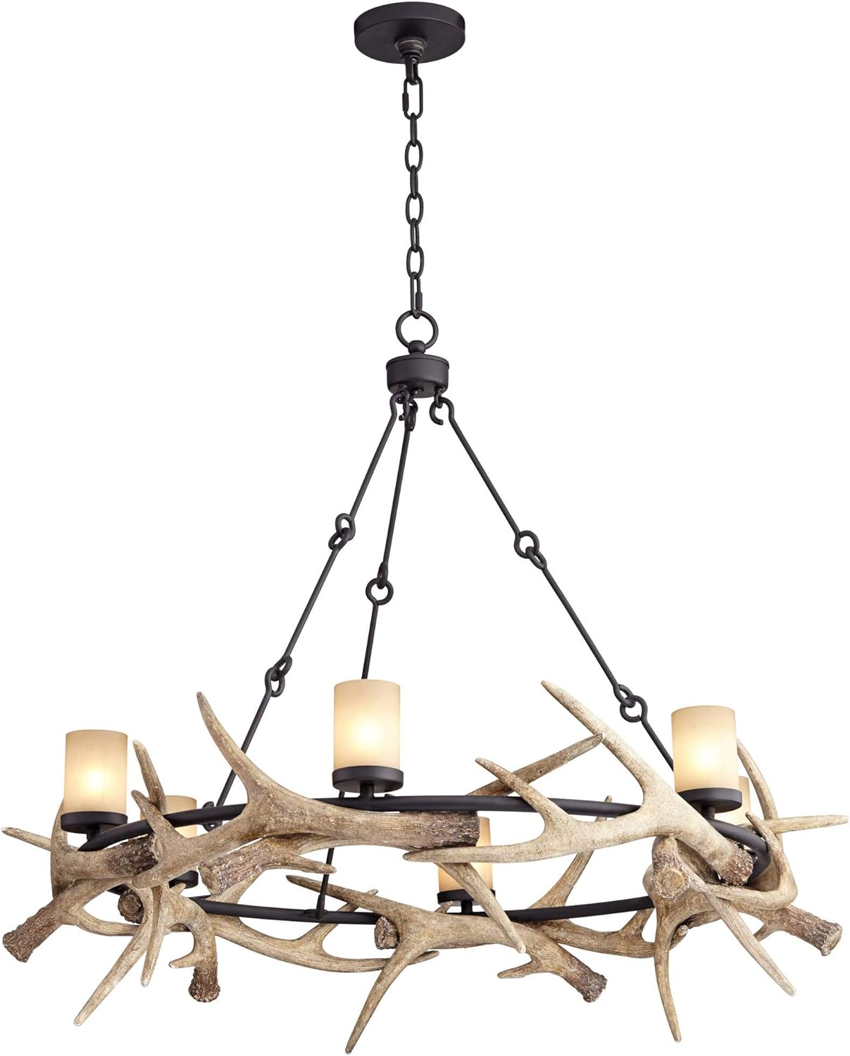 Franklin Iron Works Antler Lodge Black Large Round Chandelier 36 3/4" Wide Natural Country Cottage Core Rustic LED Woven Deer Horn 6-Light Fixture Dining Room House Island Entryway Bedroom