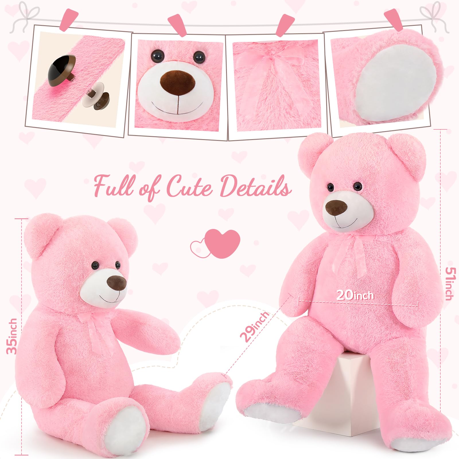 Amazon.com: Toys Studio 51 inch Giant Teddy Bear Pink Stuffed Bear