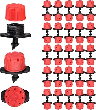 50PCS Garden Drip Irrigation Drippers Sprinklers 360 Degree Adjustable, 1/4 Inch Emitters for Waterig System Mirco Spray Nozzles for Balcony Yard Greenhouse Red
