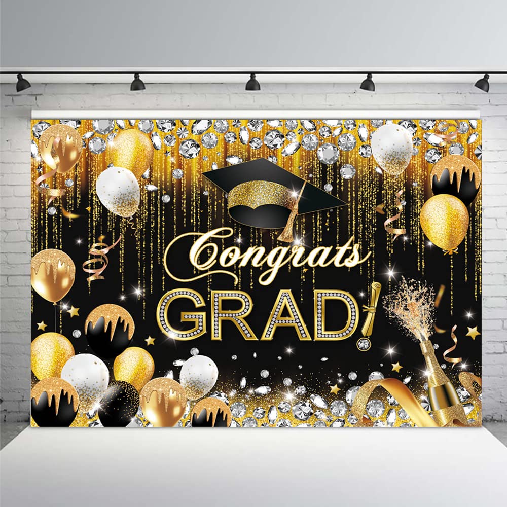 MEHOFOND Congrats Grad Backdrop for Class of 2025 Congratulate Graduation Party Decorations Photography Background Grad Celebration Prom Black and