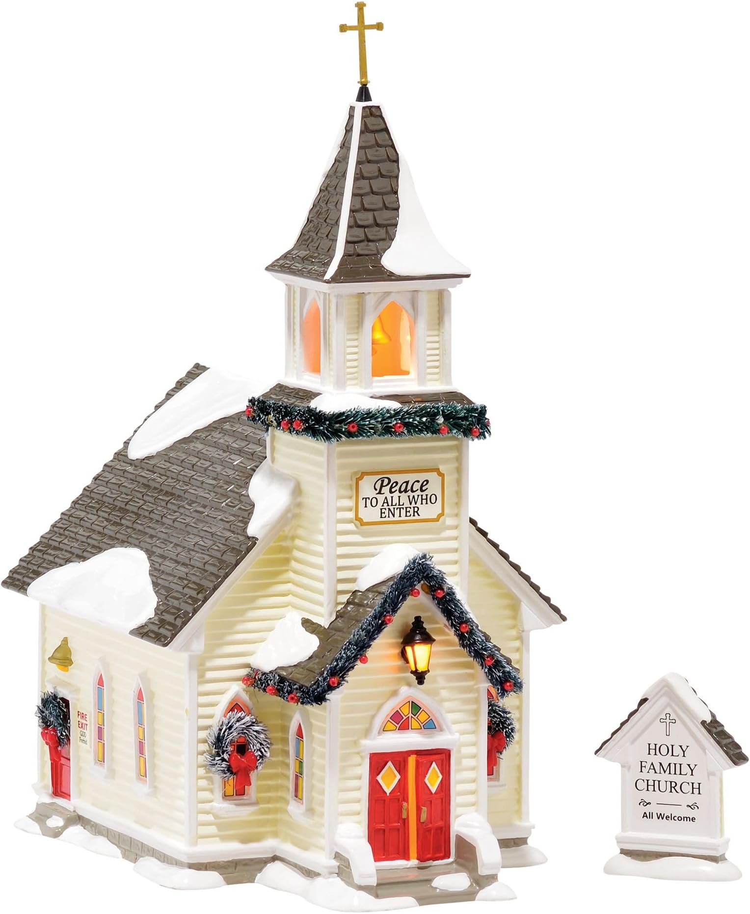 Original Snow Village Holy Family Church Lit Building and Figurine Set, 10.63 Inch, Multicolor