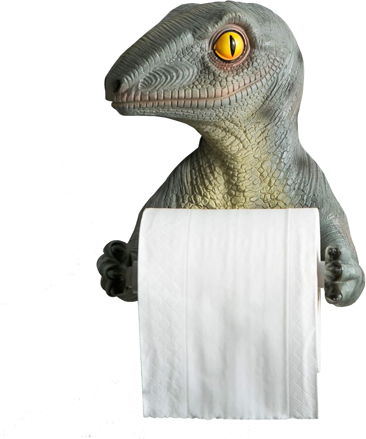 Dinosaur Toilet Paper Holder Wall Mount, Bathroom and Bedroom Decor Towel Holder, Dino Holding Roll of Toilet Tissue - 6.5 Inch Plastic Spring No Drilling