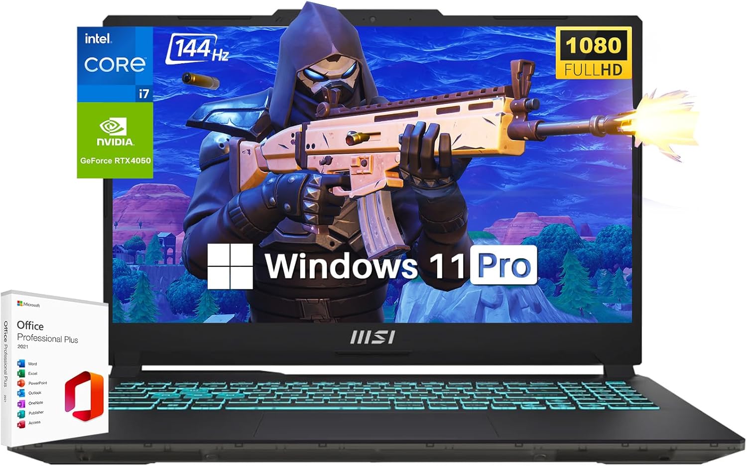 MSI Cyborg Gaming Laptop 2024, 15.6″ IPS FHD 144Hz Display, Intel 10-Core i7-13620H, GeForce RTX 4050, 32GB DDR5, 1TB SSD, Backlit Keyboard, Wi-Fi 6, Microsoft Office Lifetime License & Win11 Pro