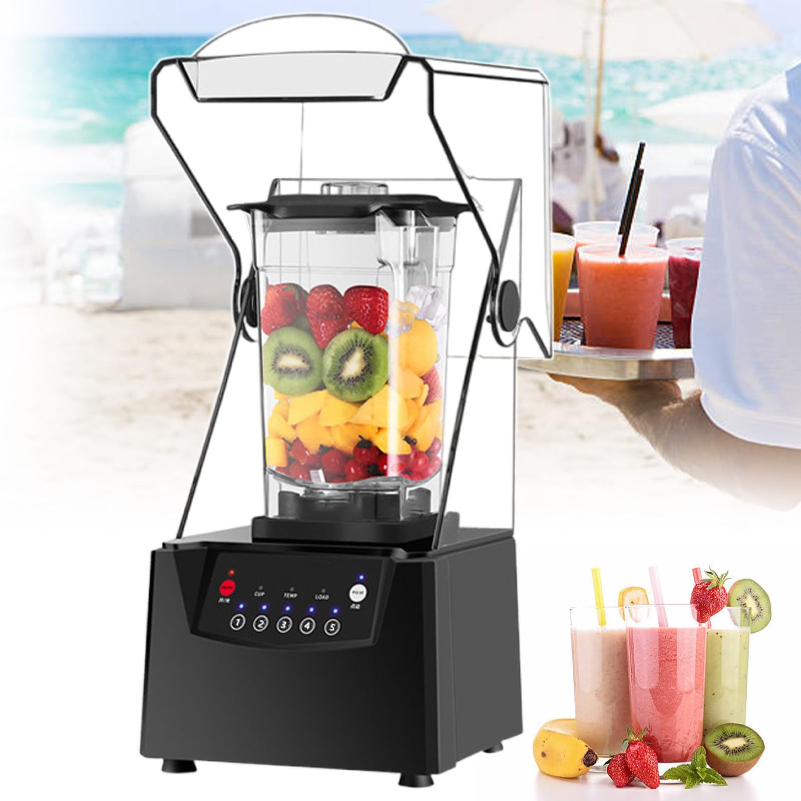Frullatore per Smoothie Professionale, con Isolamento Acustico, Frullatore da Banco Silenzioso da 1,8 L, per Frutta/Frullati/Verdure/Cocktail Frullati, 17.000 Giri/Min, 2200 W