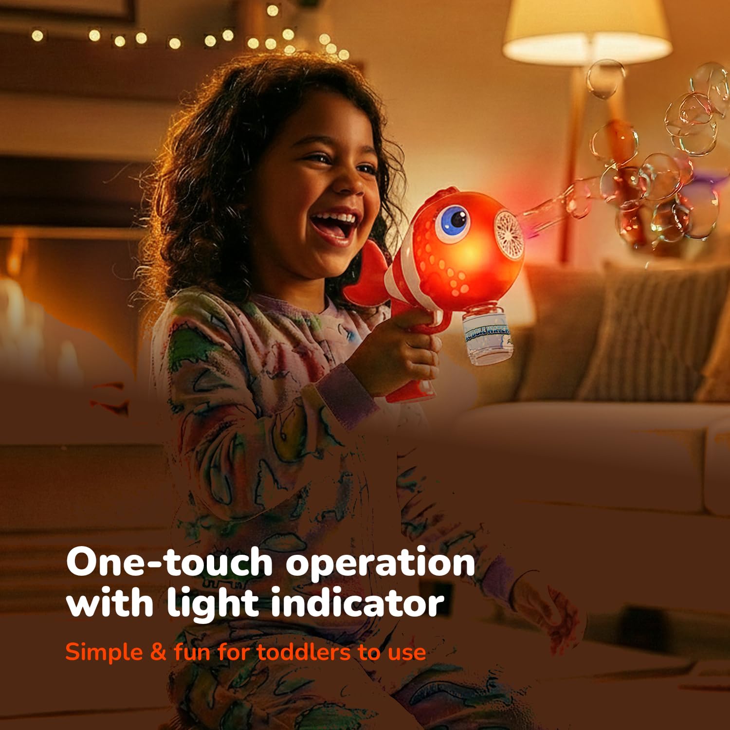Lifelong Cuppy Rechargeable Clown Fish Automatic Bubble Gun Toy for Kids with Lights, Electric Bubble Machine, 2 Bubble Solutions, Long Fun Time, Type C Charging (Orange, LLCFBG01) 2
