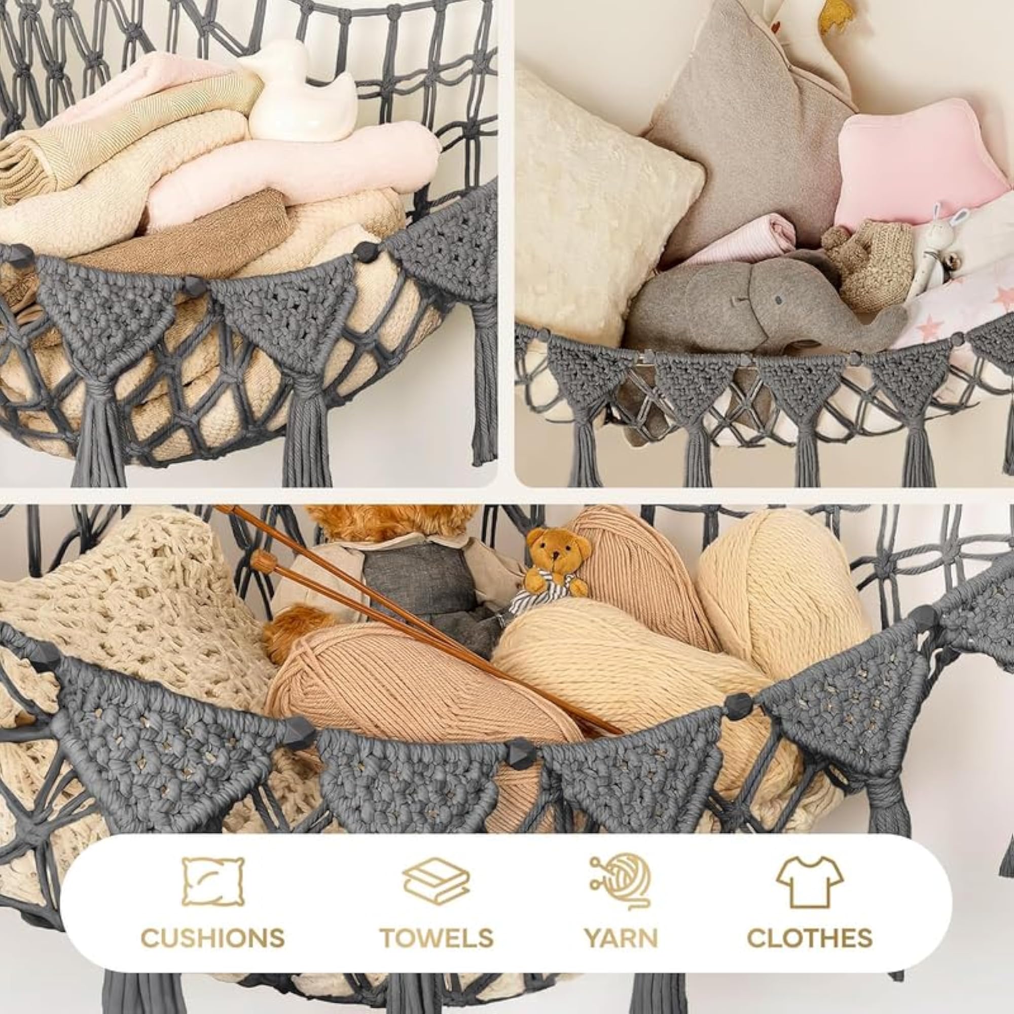 Boho-Chic Macrame Toy Hammock with Fairy Lights