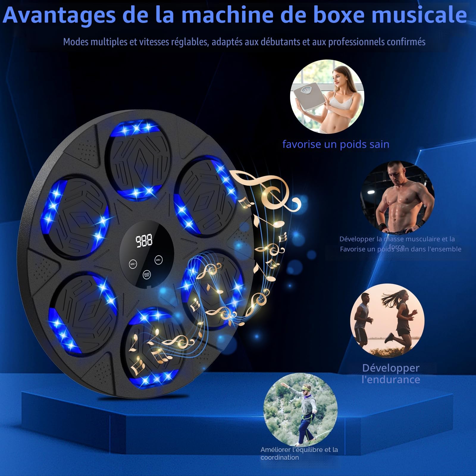 Machine Boxe Musicale Adulte, Music Boxing Machine avec Gants De Boxe, LED Boxe Mural Musique avec Bluetooth, Intelligente Beatpunch Boxe, Comptage Intelligent, pour Adultes Et Enfants