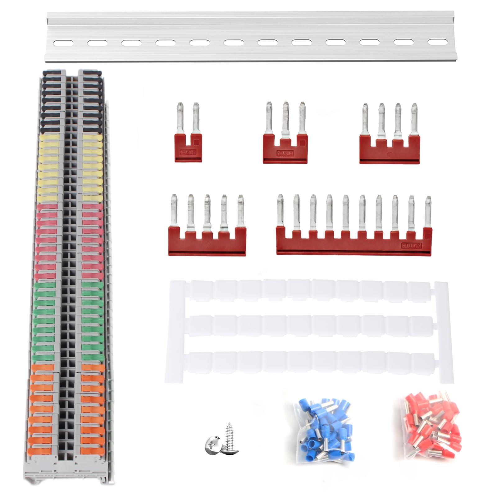 Kit morsettiera, Terminale di tensione tipo binario, KV2.5B 600V 32A 28-12 AWG Connettori a leva compatta per cavi, Guida DIN da 12,6 pollici inclusa, Connessione rapida di cablaggio, Kit morsettiere