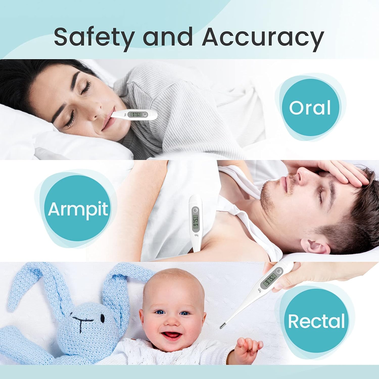 Thermometer for Adults, Oral Thermometer for Fever, Thermometer with Fever Alert, Memory Recall, C/F Switchable, Rectum Armpit Reading Thermometer for Whole Family, Gray : Health & Household