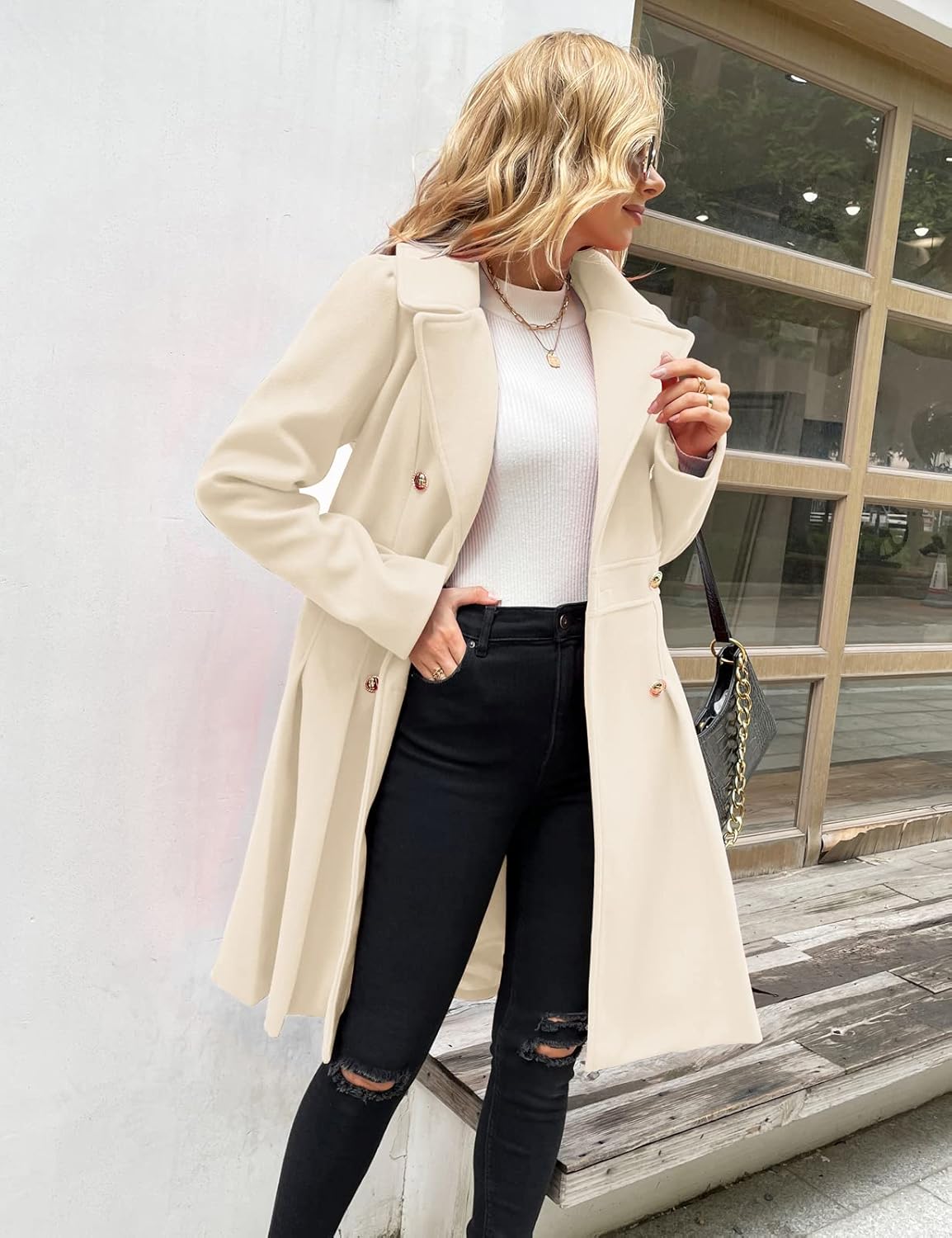 GRACE KARIN 2024 Women's Fashion Trench Coat Notch Lapel Double Breasted Thick A Line Pea Coats Jacket with Pockets(S-2XL) - Image 3