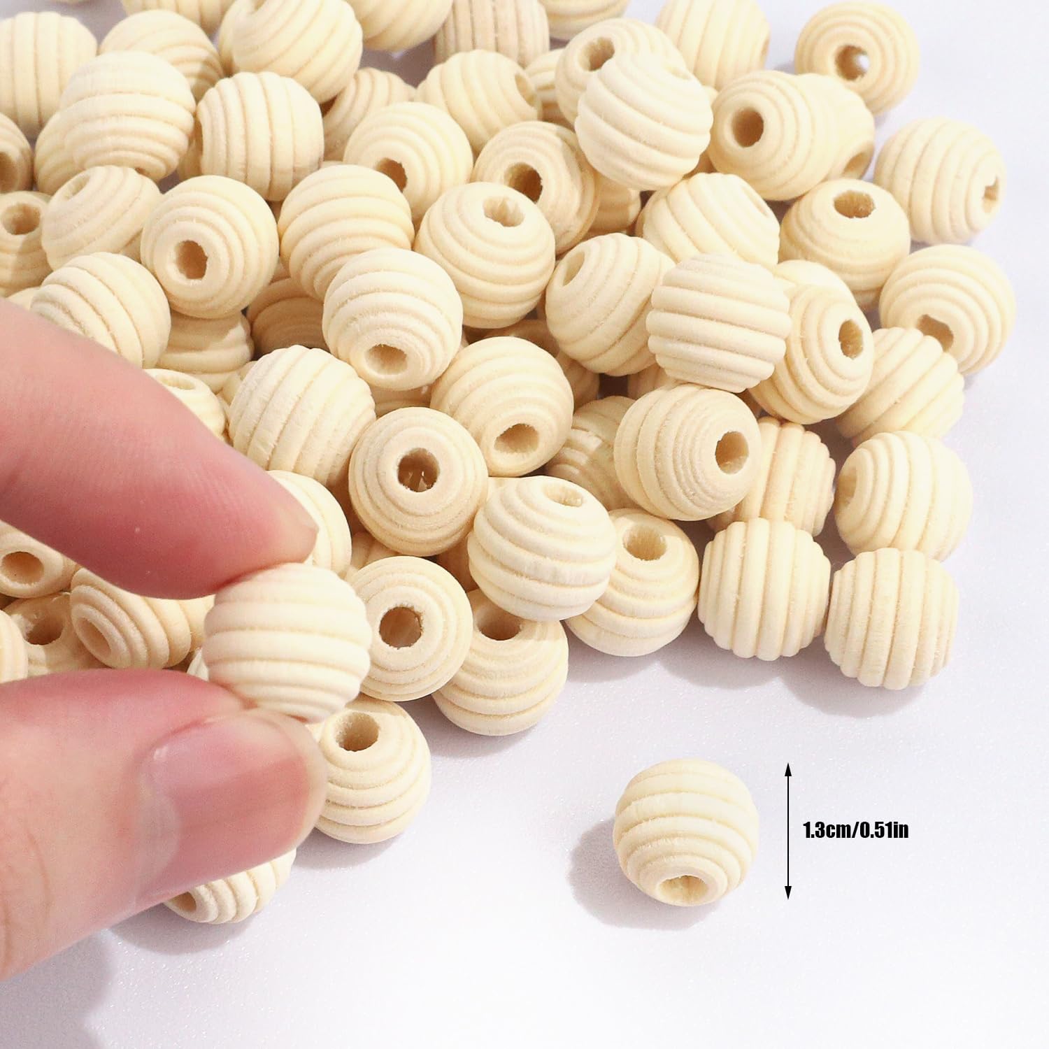Netuno 80 stuks houten knutselkralen 8 mm 2,03 cm ronde natuurlijke onbewerkte kralen voor DIY sieraden maken, macramé decoratie accessoires met groot gat