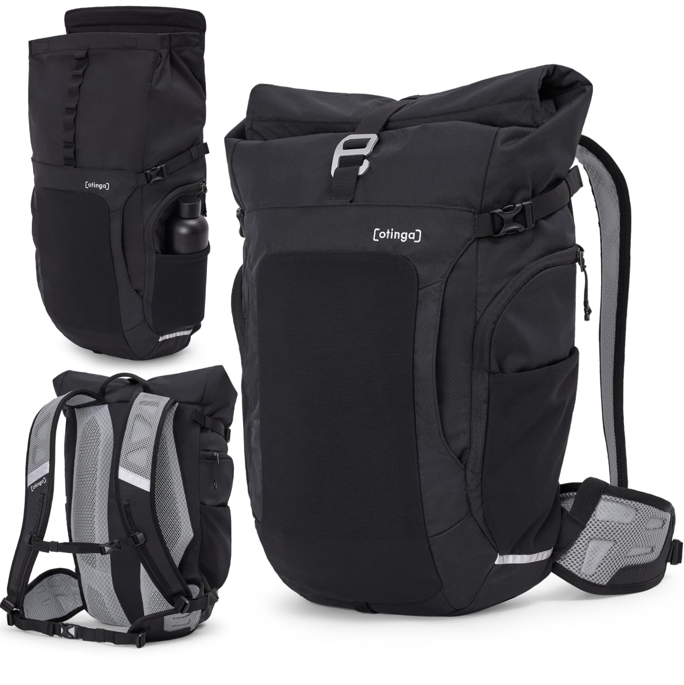 otinga® Flow Rolltop Rucksack Damen & Herren mit 23-27L Volumen & praktischem Laptop Rucksack Fach I Ideal als Fahrradrucksack ohne Gepäckträger I Reflektierender, wasserdichter Rucksack Herren