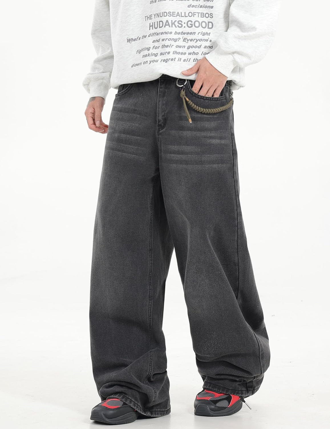 QGRSWBC Men's Baggy Jeans Loose Fit Denim Pants Mid Waist Trousers Wide Leg Skater Jeans Y2K Streetwear - Image 3