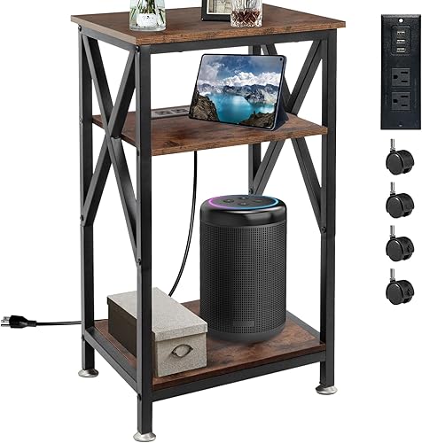 Miniatura 9 de TooCust Mesa auxiliar de 3 niveles con estación de carga, 16 pulgadas de ancho x 12 pulgadas de profundidad x 28 pulgadas de alto, mesita de noche