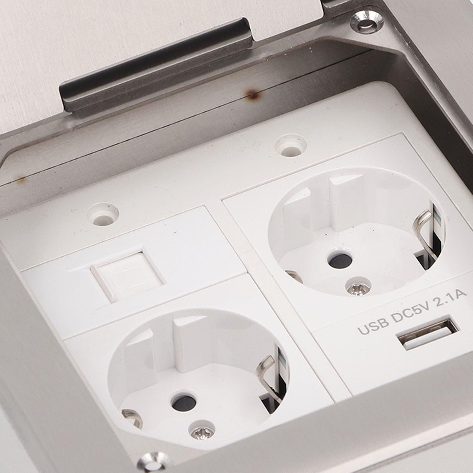 Bewinner Scatola di Derivazione da Incasso A Pavimento, 2500 W 16 A 2 Prese 1 Porta USB 1 Computer, Presa di Corrente Impermeabile Incorporata per Ufficio, Hotel, Scuola