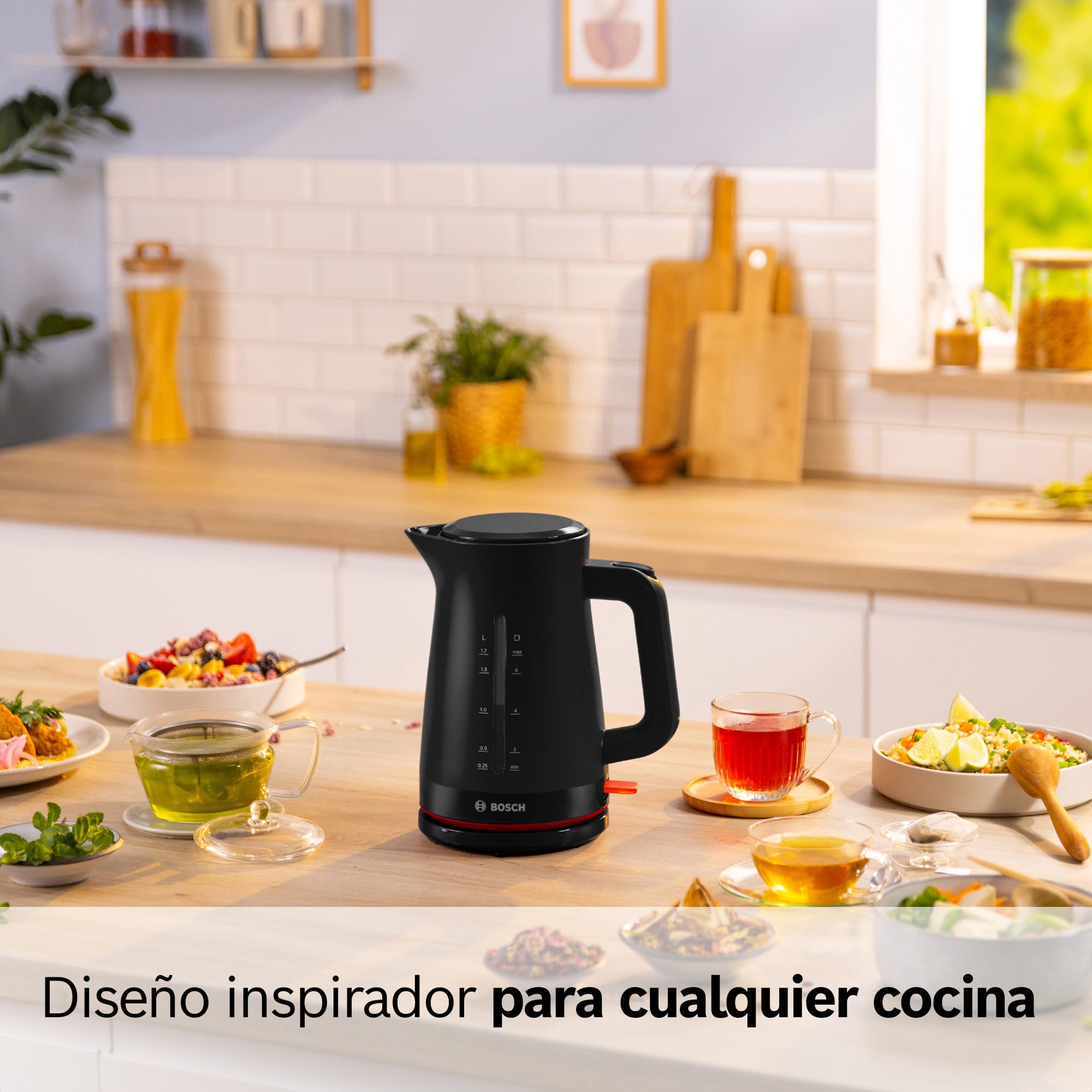 Bosch - Hervidor eléctrico, MyMoment, manejo ergonómico, triple sistema de seguridad, filtro antical, capacidad de 1,7 l, negro, TWK3M123
