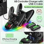 Controller Charger Station with 2x4800mWh Rechargeable Battery Packs Compatible with Xbox One/Elite/Series X|S, Controller Charging Dock, XB Gaming Accessories with 9 RGB Modes and 4 Battery Covers