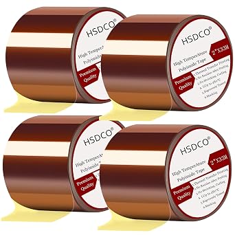 2 Inch Heat Resistant Tape, High Temperature Tape, Heat Tape for Sublimation, Polyimide Tape for Protecting CPU, PCB Circuit Board, Soldering, 4 Rolls 4, Amber, 2 Inch x 108 ft 33m