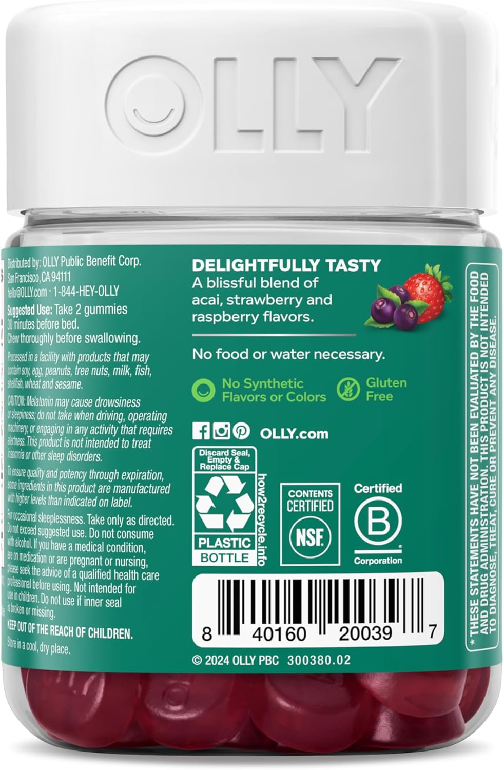 OLLY Muscle Recovery Sleep Gummies, Sleep and Sore Muscle Support, 3mg Melatonin, Tart Cherry, Vitamin D, Berry Flavor - 40 Count - Image 10