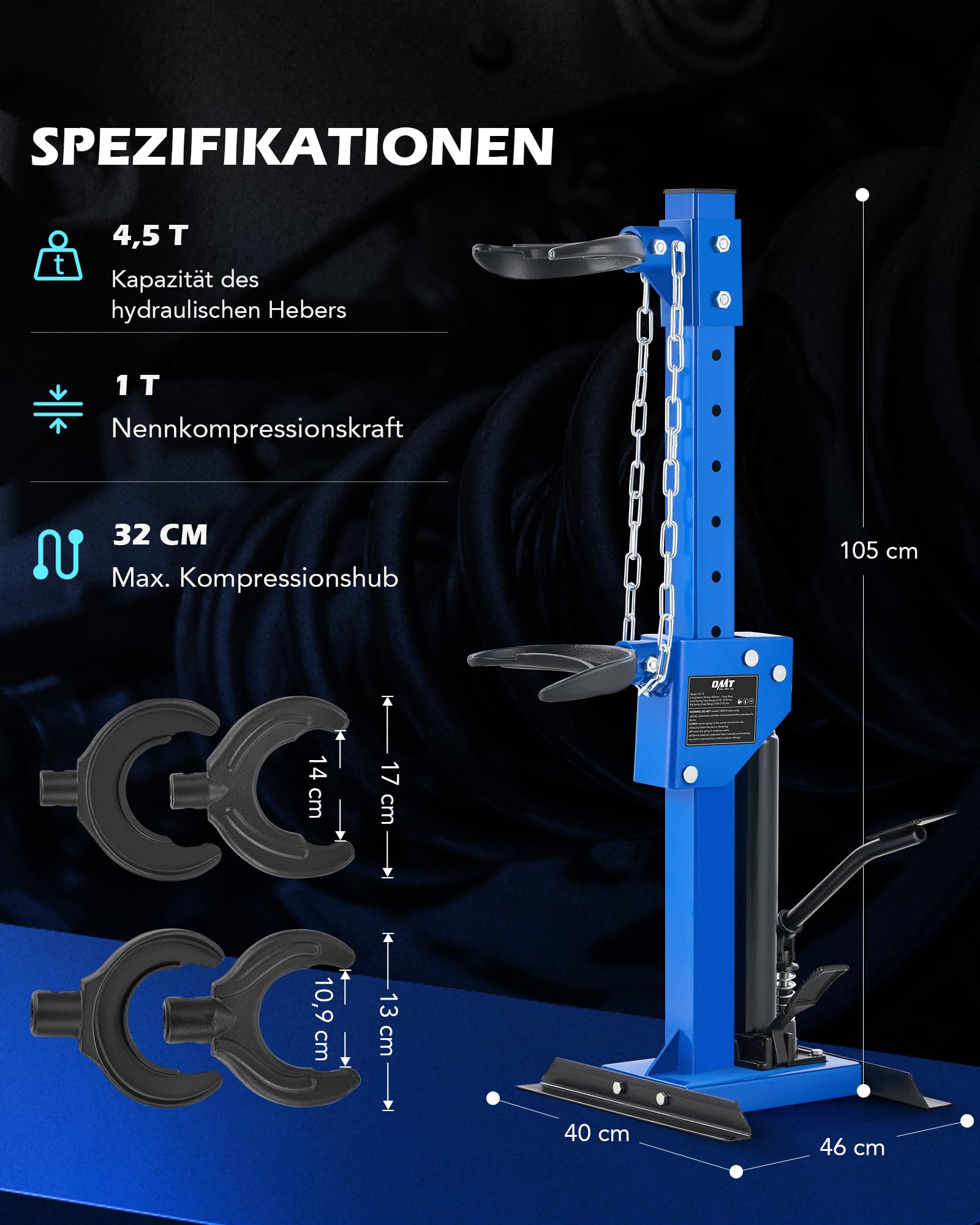 Orion Motor Tech Hydraulischer Federspanner 4,5 Tonnen 9000LBS KFZ Werkzeug Federspanner Federbeine 4,5T Hydraulischer Federkompressor Steuerung Hydraulisches Werkzeug 8-Fach Verstellbar