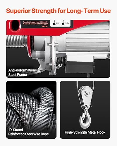 Miniatura 5 de VEVOR Polipasto eléctrico inalámbrico de 1320 libras, cabrestante de alambre de acero eléctrico de 1150 W 110 V con control remoto inalámbrico