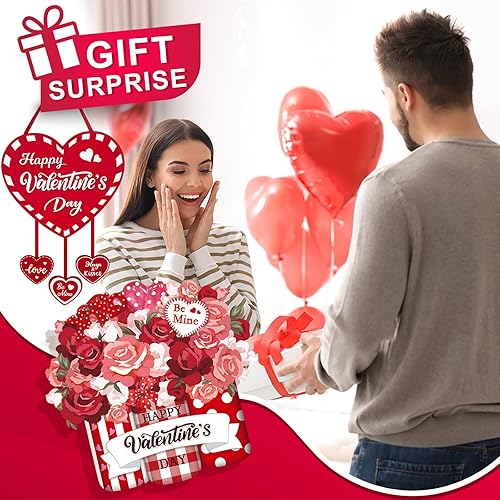 Miniatura 6 de 2 letreros de pared para puerta de madera con forma de corazón, corona de madera, decoración para el día de San Valentín, adornos colgantes para el