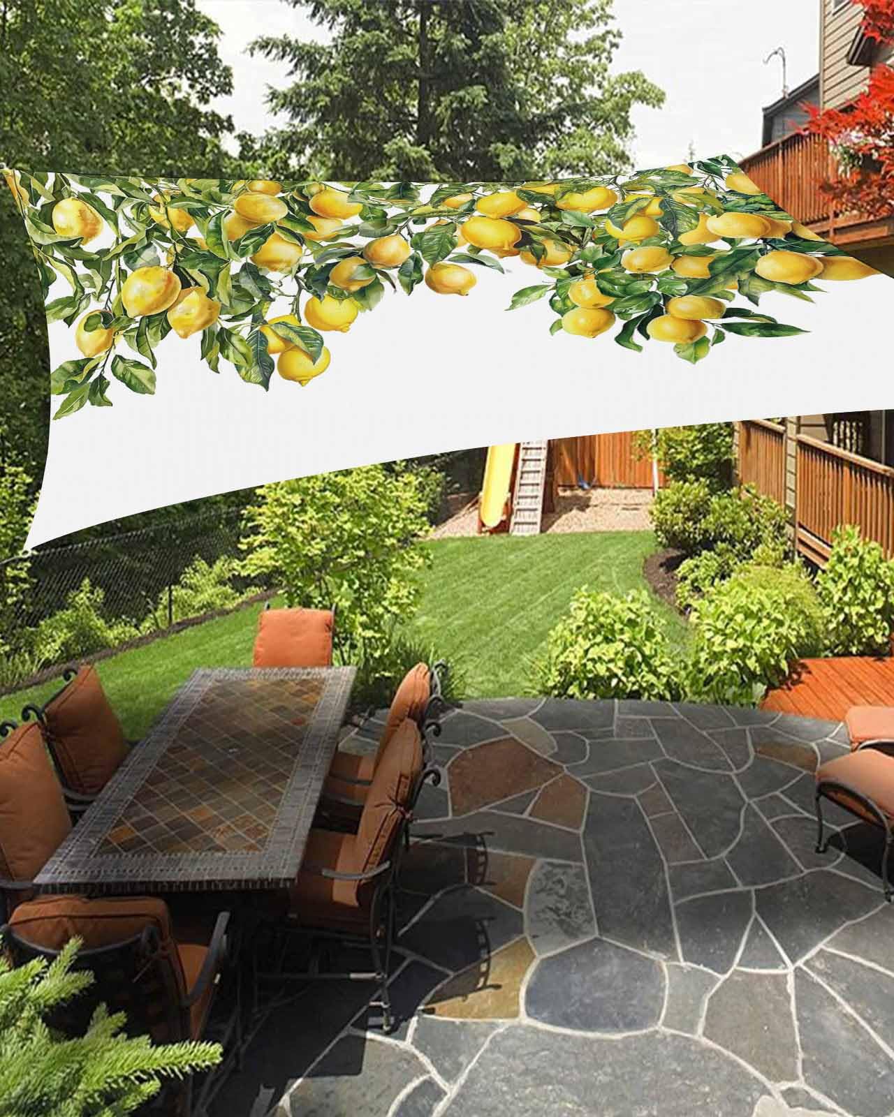 Green Lemon Sun Sail Shades Rectangle Canopy,Sunlight Block Heavy Duty Curved Backyard Shade Cover,Waterproof Sun Shades for Patios Garden Outdoor,6.5'x10' Watercolor Trpical Summer Fruit White