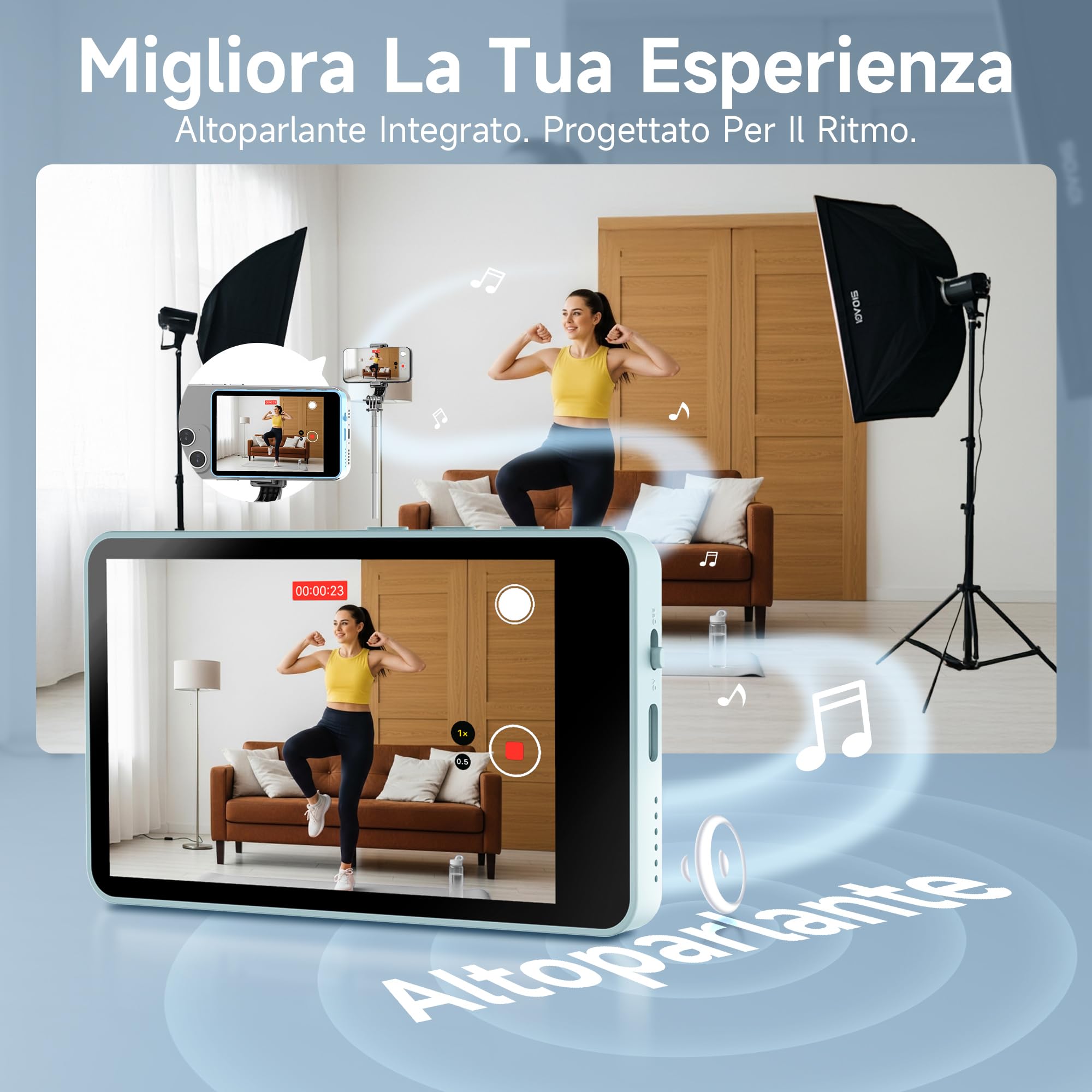 SYNCO XView Vlog Selfie Monitor Schermo 4K per iPhone e Android, Wireless Magnetico Telecamera Posteriore Phone Monitor con Gamma 164FT, Batteria 3H, Altoparlante Integrato per Youtube TikTok(Blu)