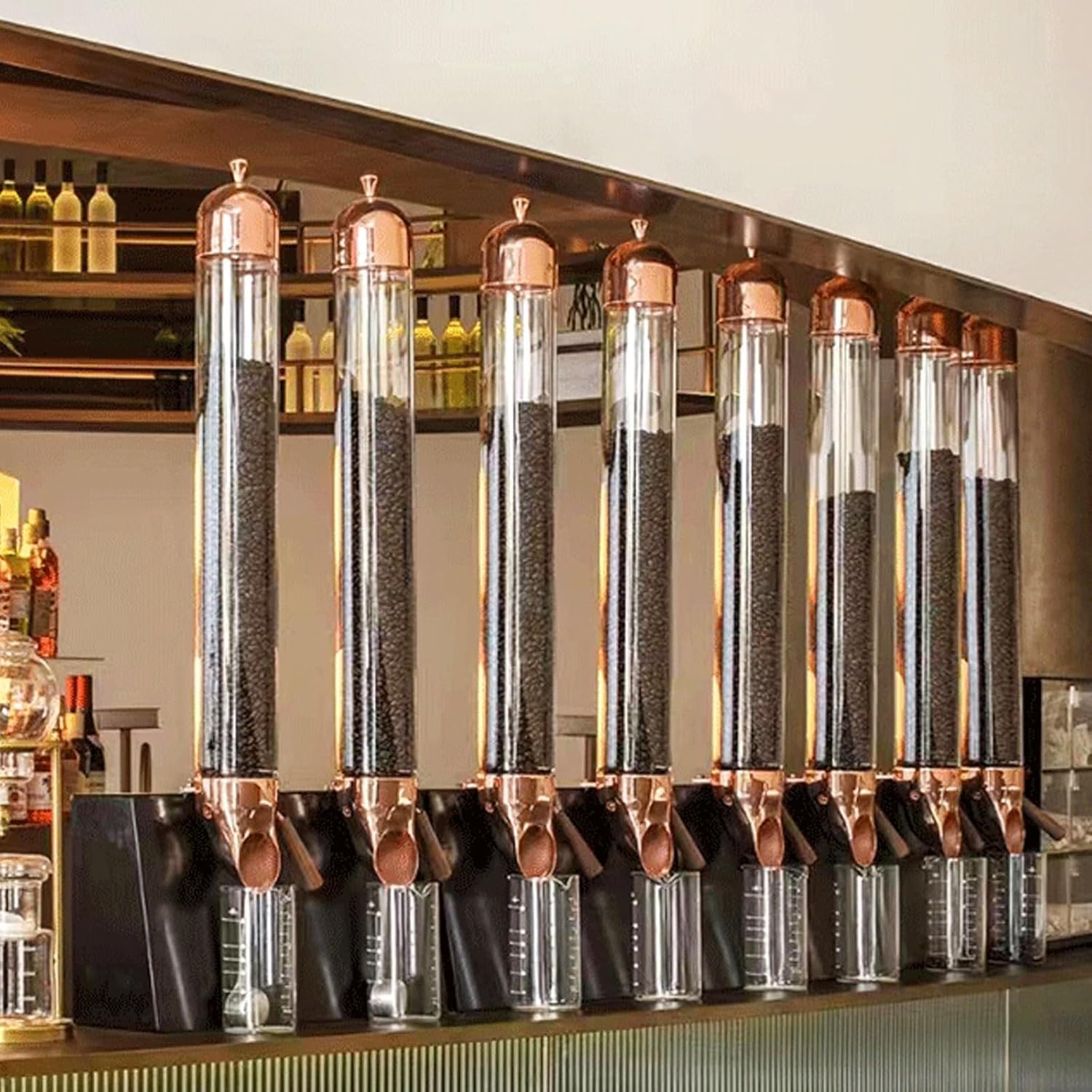 Distributeur de grains de café, récipient de rangement mural en acier inoxydable avec tube en verre, sortie réglable pour café, bonbons, thé, 9 cm de diamètre