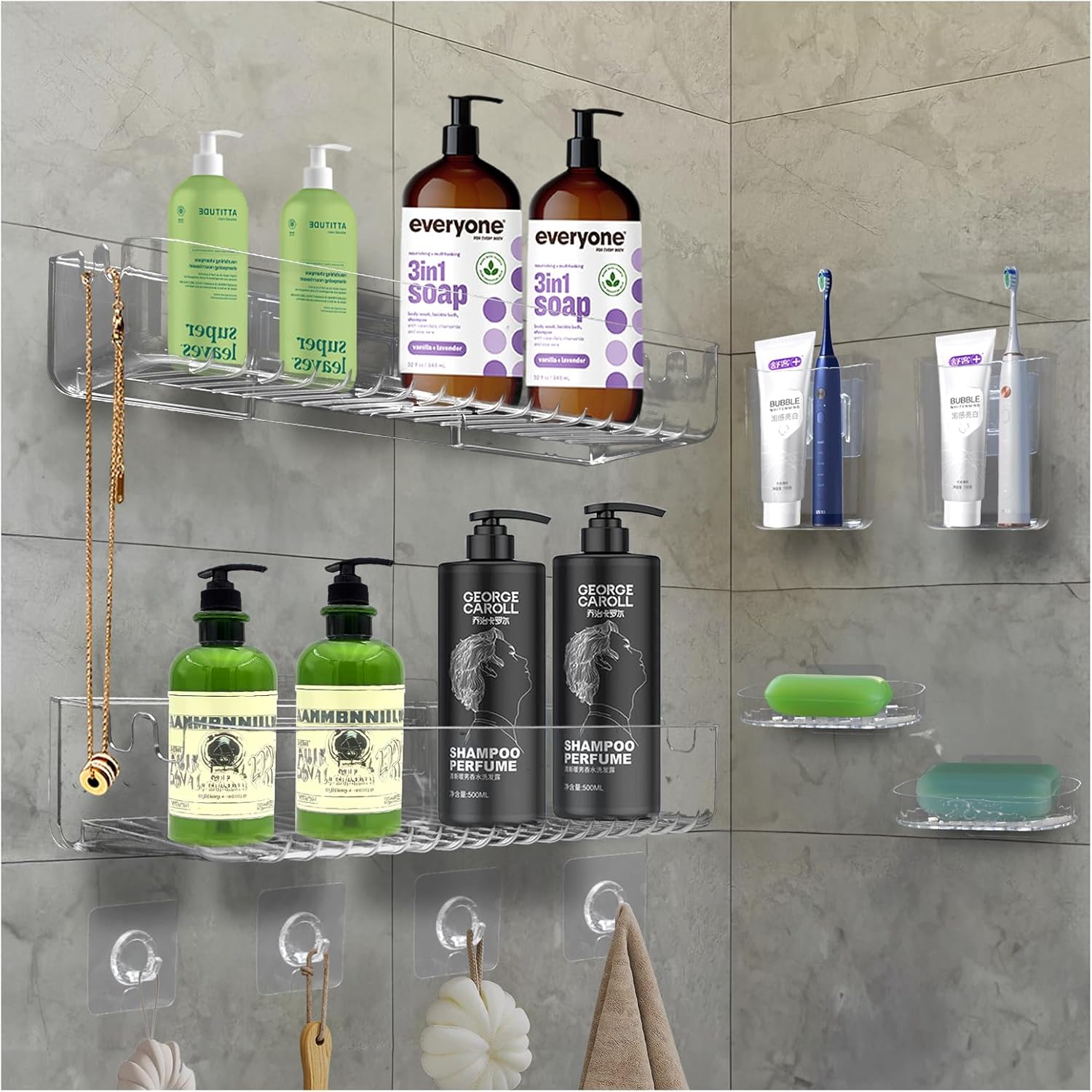 Amazon.com: NIYYONG 10 in 1 Adhesive Bathroom Shower Caddy kit, Acrylic ...