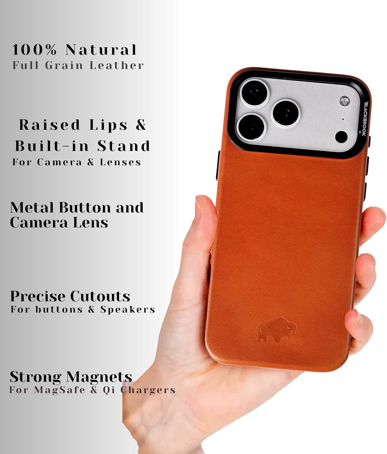 BLACKBROOK Leather Case for iPhone 17 Pro – Barlow Handcrafted Snap-On Cover, Full Grain Leather with 360° Edge Protection, Compatible with MagSafe, Slim Protective Design, Luxury Gift Box