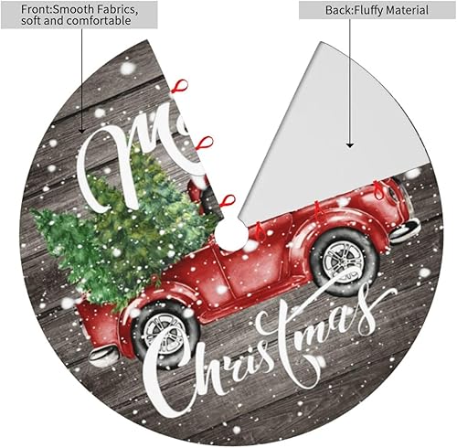 Miniatura 3 de Alfombra de 36 pulgadas para árbol de Navidad con diseño retro de granja roja y roja con nieve y nieve, suministros divertidos para decoración de