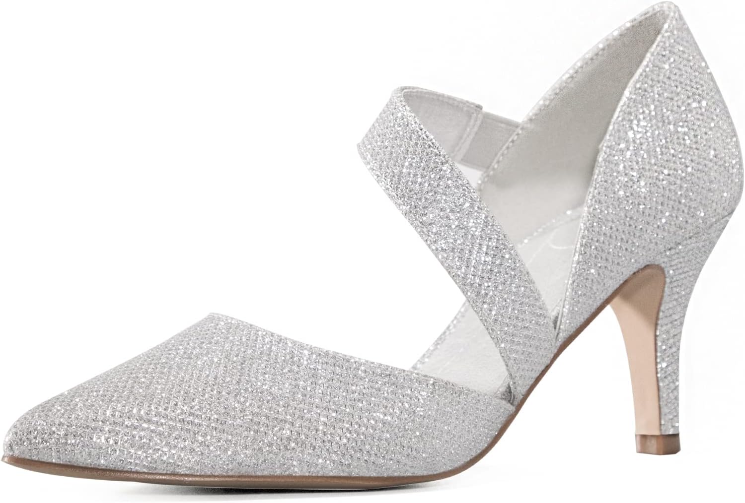 mysoft Women's Pumps Pointed Toe 3 inch Dress Shoes Silver-Glitter