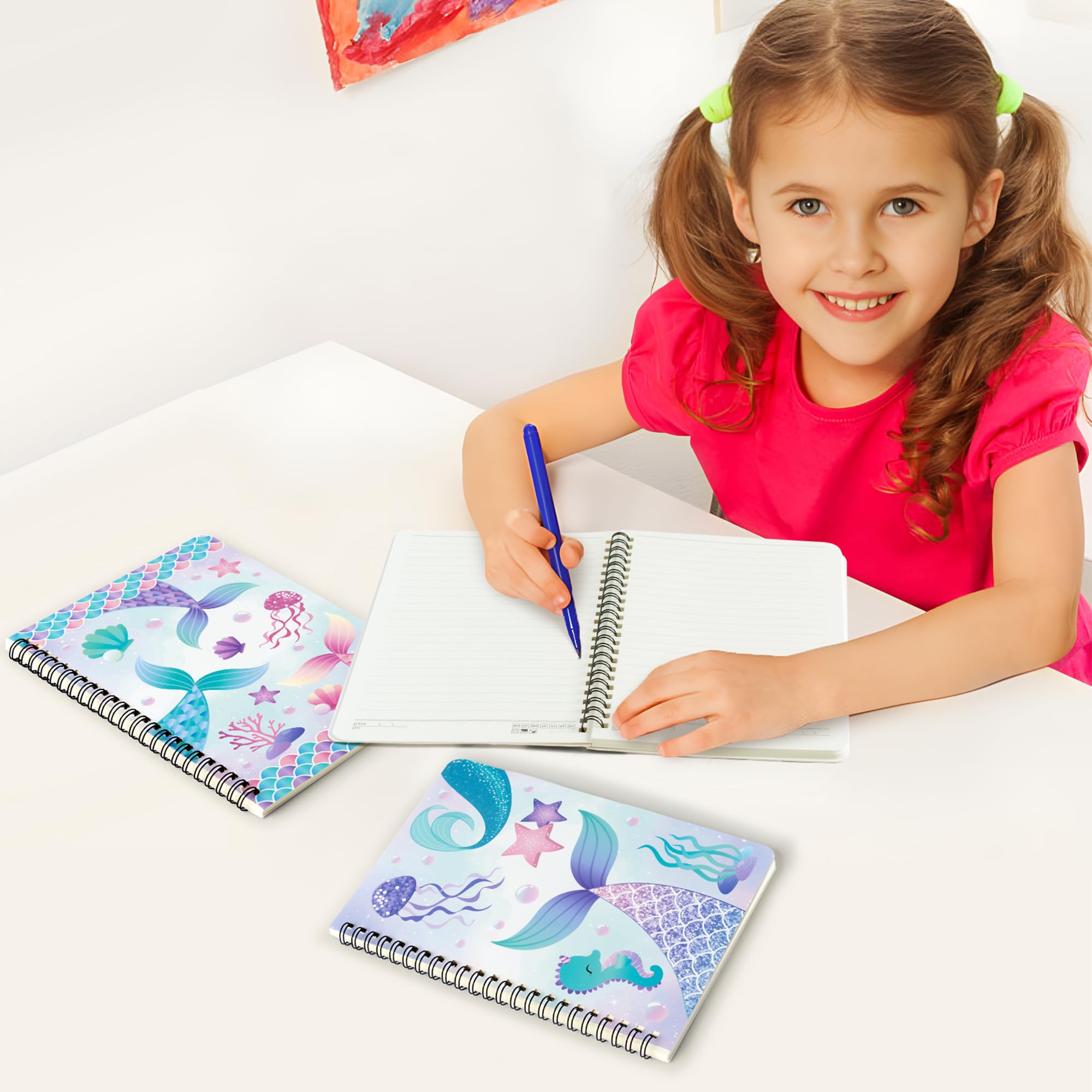 B1ykin Quaderno a spirale a forma di sirena, 50 fogli, 100 pagine, formato A5, con rilegatura a spirale, per scuola, università, ufficio, viaggi, regalo per ragazze e donne (confezione da 3)