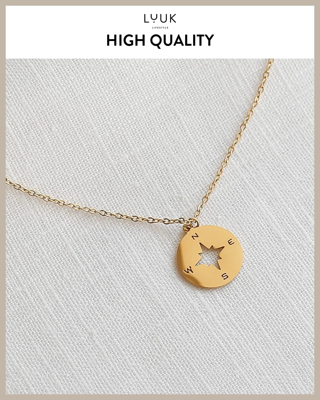 LUUK LIFESTYLE Stainless steel necklace with pendant and HAPPINESS card, 20” adjustable length, lucky charm, friendship chain, Valentine's Day gift, birthday, women's jewelry, silver, gold, rosegold